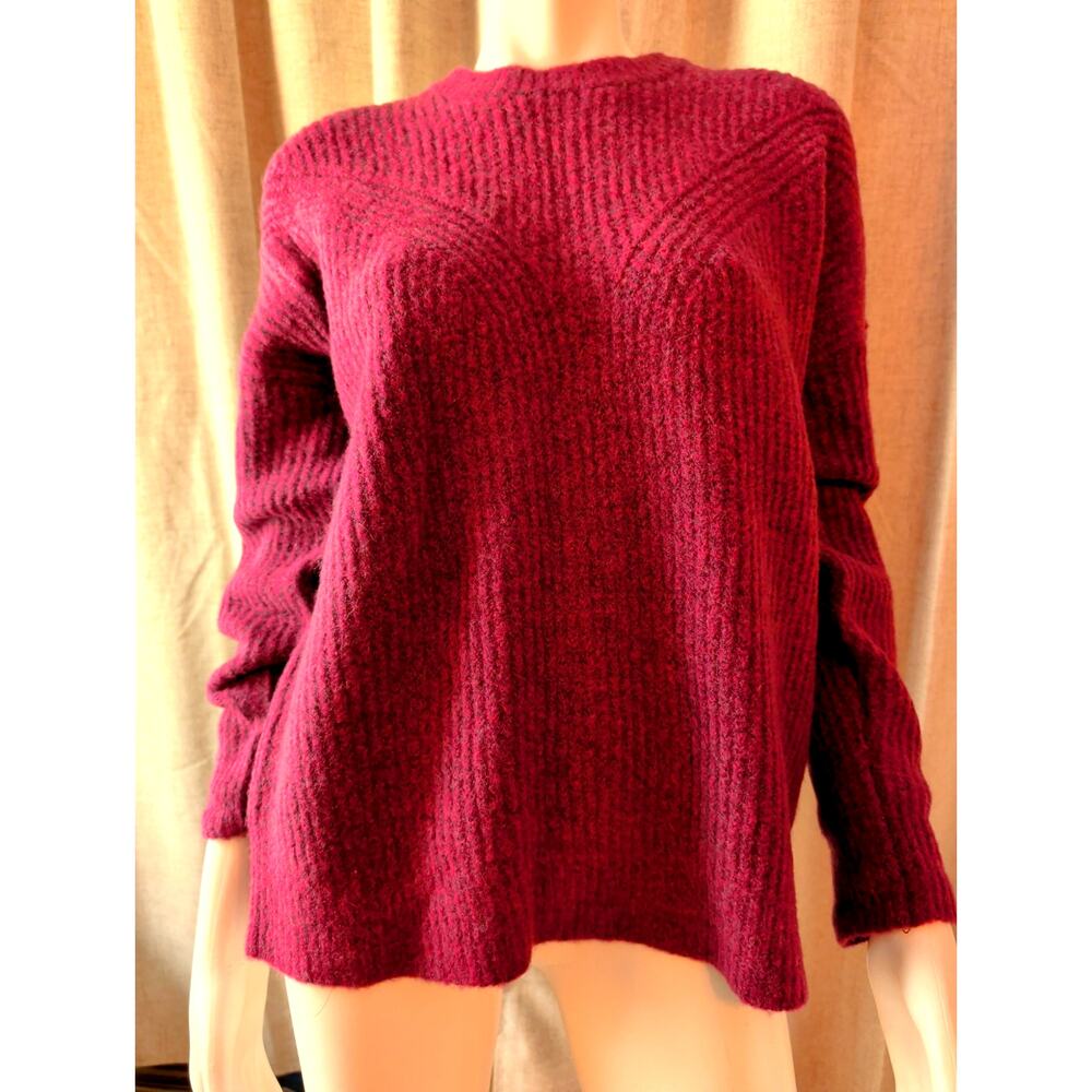 Madewell Belfiore Plum Wool Camel Hair Blend Ribbed Long Sleeve Sweater Size L